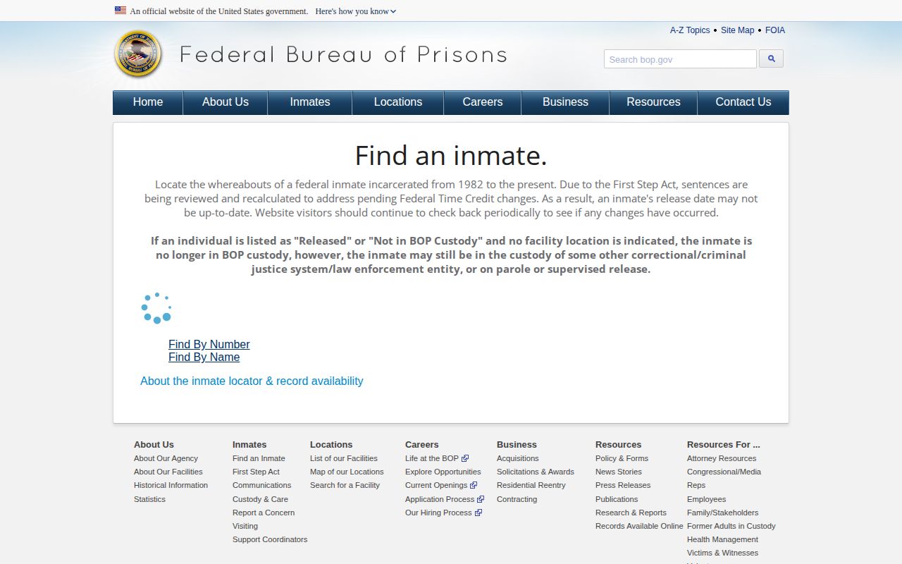 Federal Bureau of Prisons name and register number search